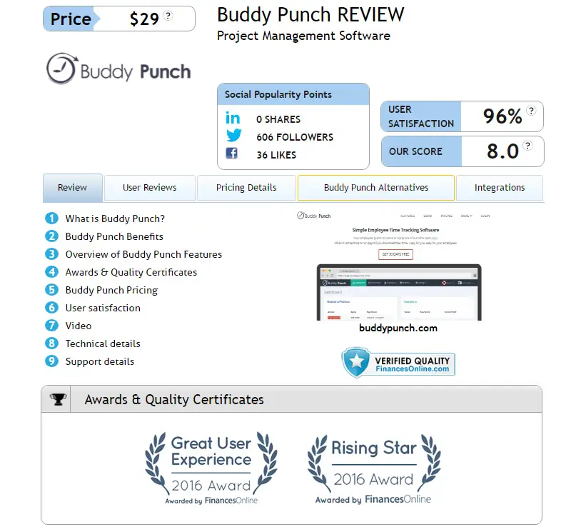 Buddy Punch Wins FinancesOnline 2016 Time Tracking Awards