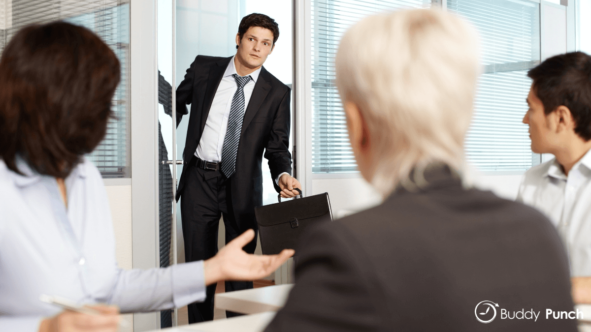 Man showing up late to work because  he was informed he needed to work last minute. 