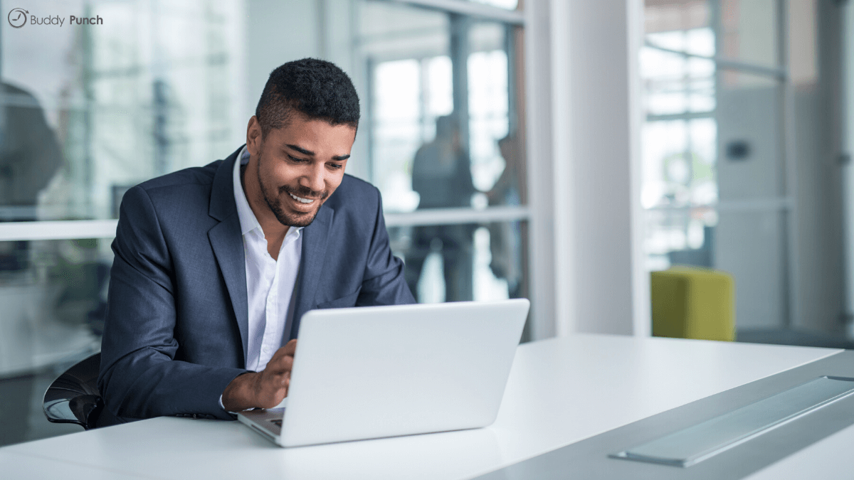 Employee reviewing his time card to ensure all information is accurate.