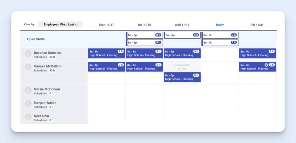 Image showing Buddy Punch's employee scheduling feature