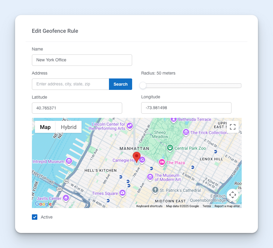Image showing Buddy Punch's geofencing feature