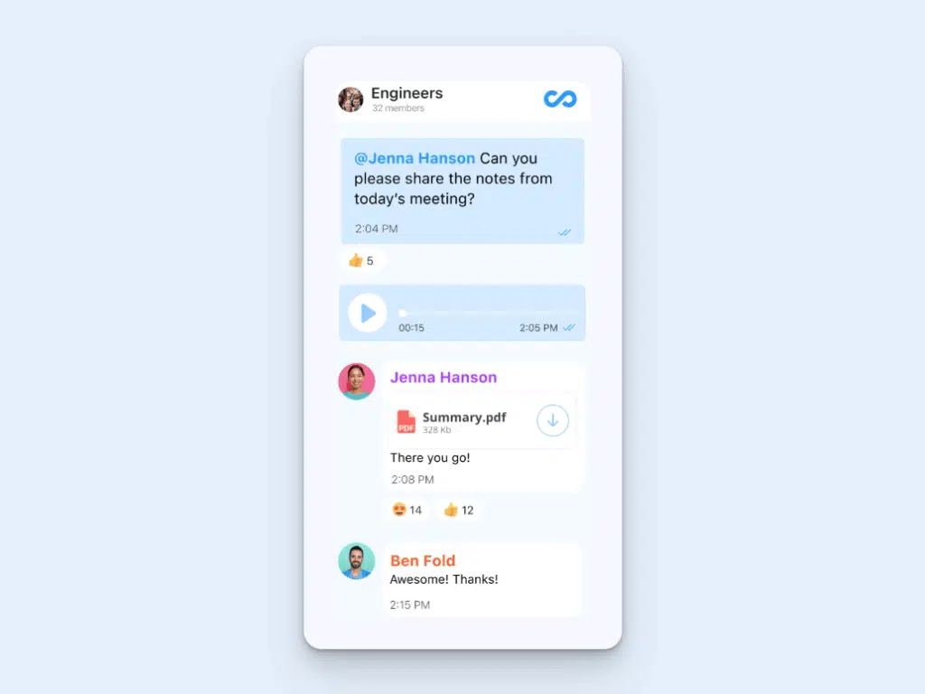 Image showing Connecteam's mobile team messaging feature
