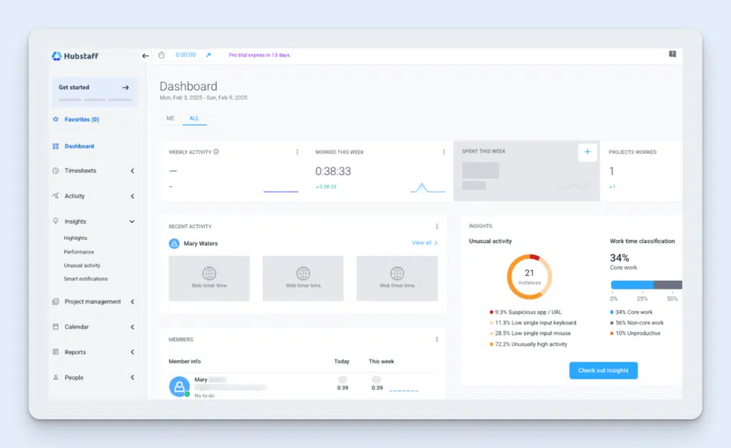 Image showing Hubstaff's dashboard
