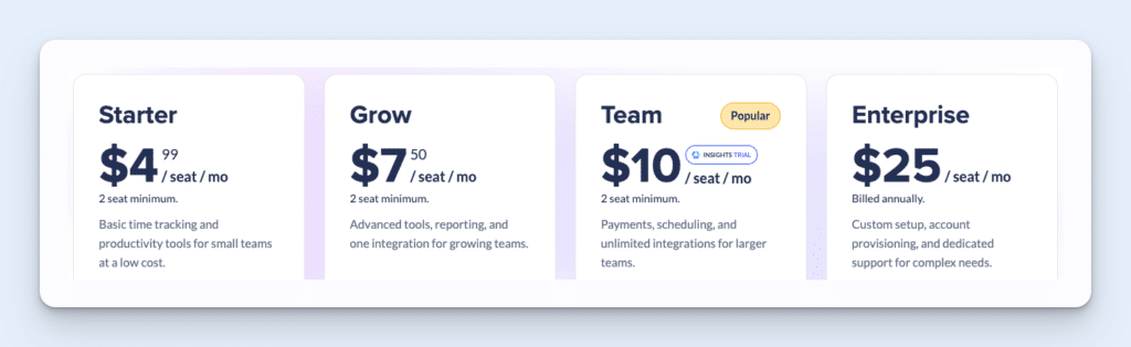 Screenshot showing Hubstaff's pricing