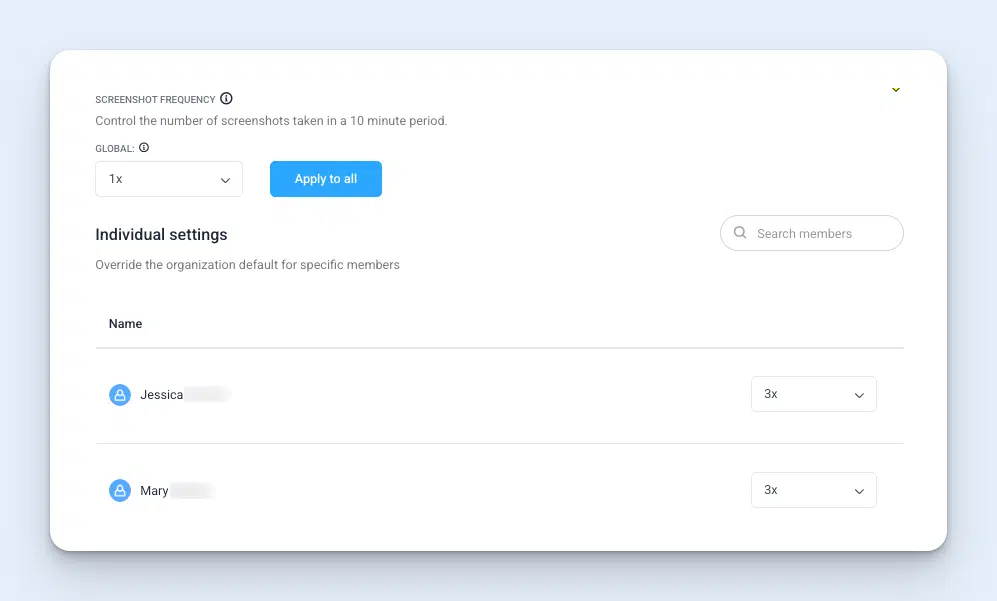 Image of Hubstaff's automatic screenshots feature settings