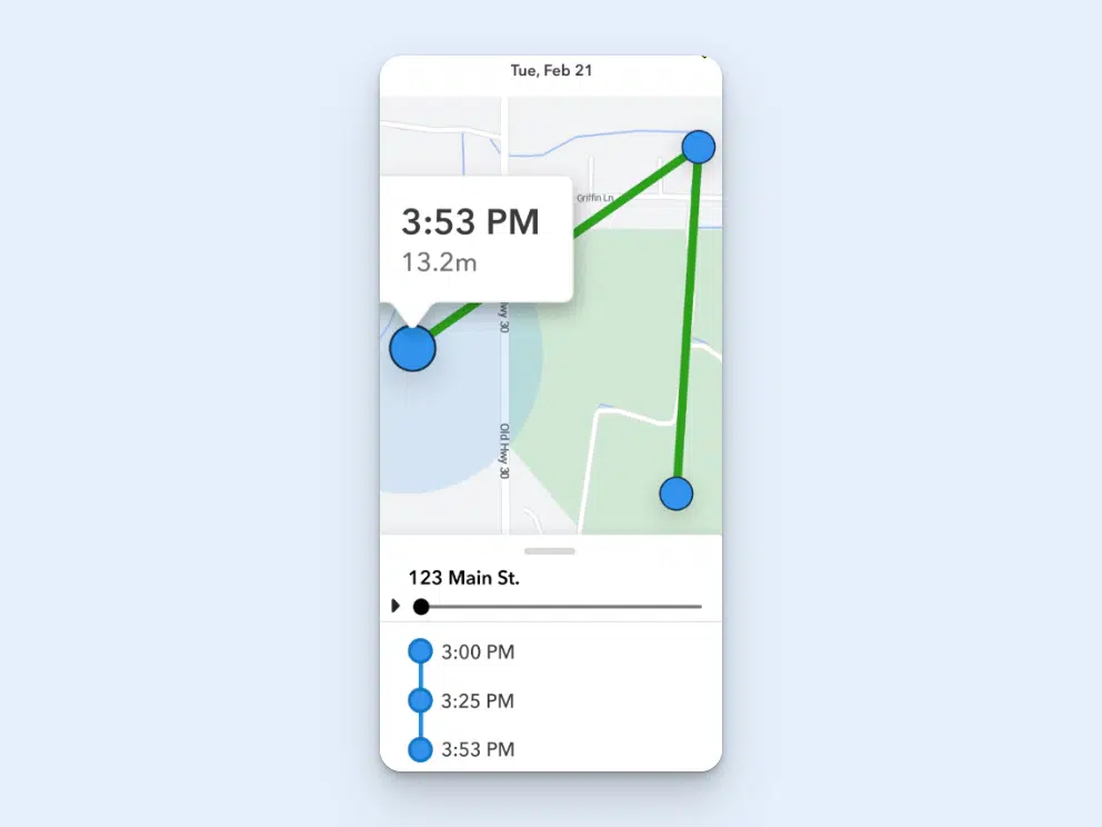 Image of mileage tracking in QuickBooks Time's mobile app