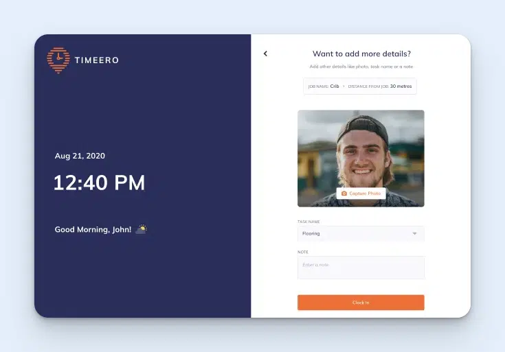 Image of Timeero's facial recognition feature