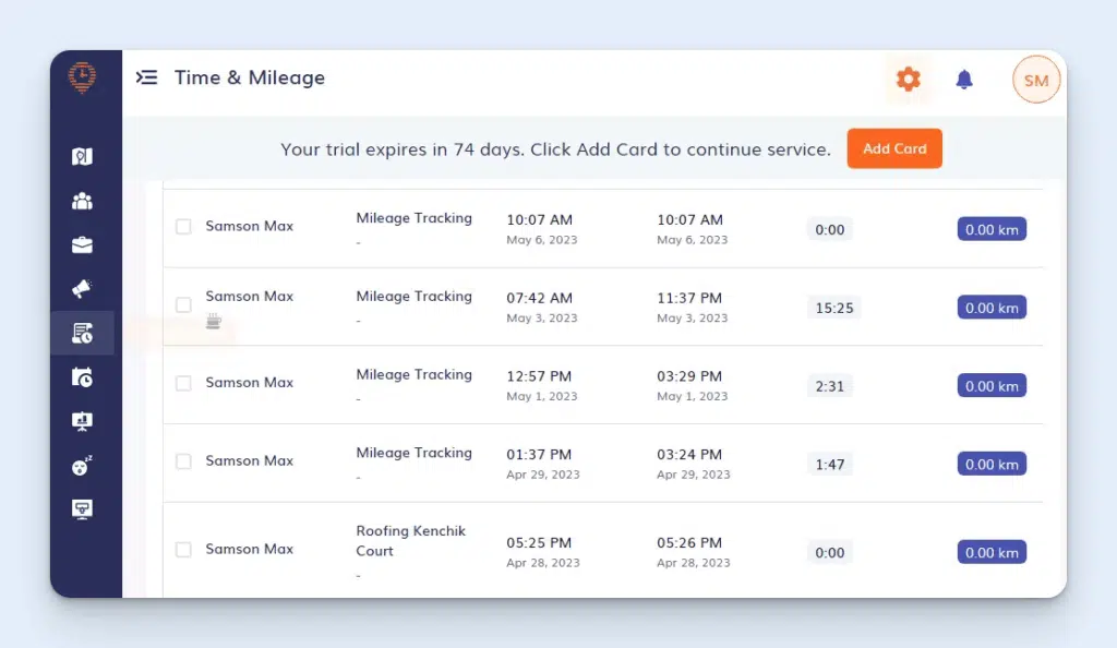 Image of Timeero's mileage tracking feature
