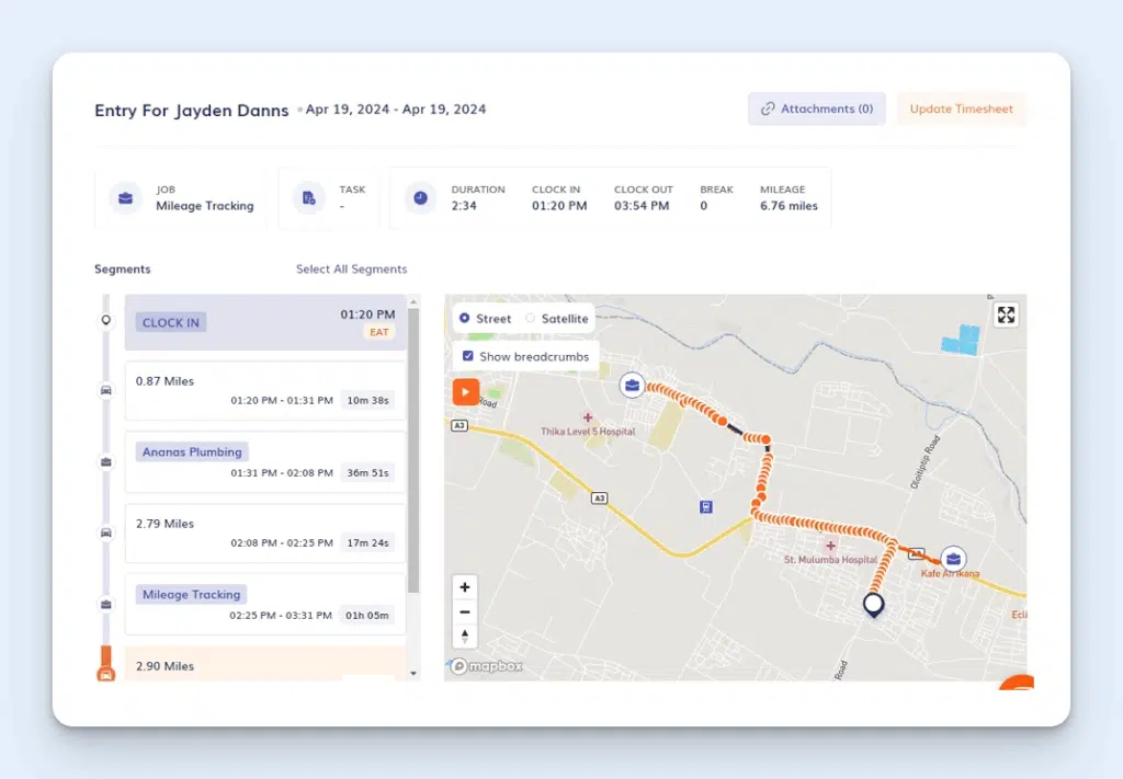 Image of Timeero's segmented time tracking feature