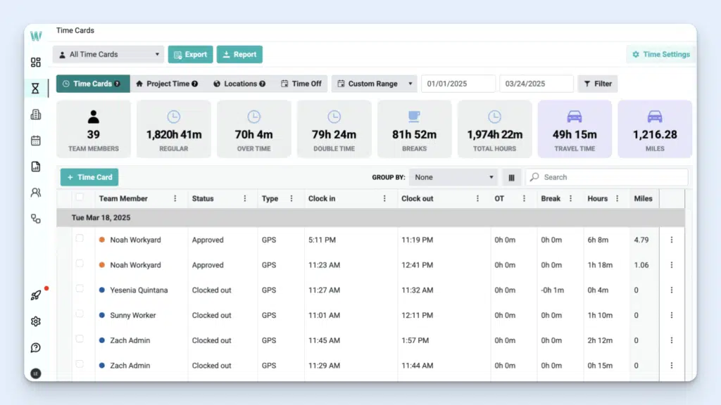Image showing timesheets in Workyard
