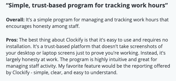 Clockify: "Simple, trust-based program for tracking work hours"