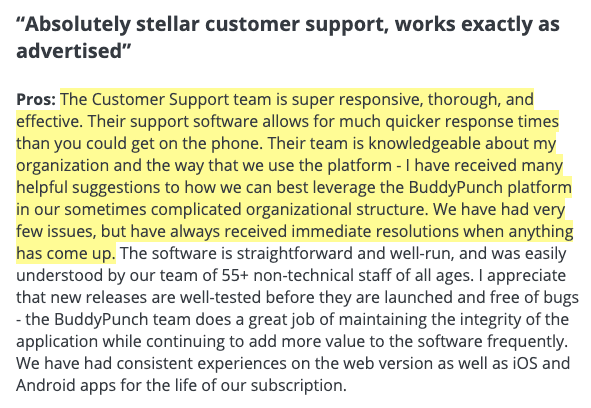 Buddy Punch review: "Absolutely stellar customer support, works exactly as advertised"