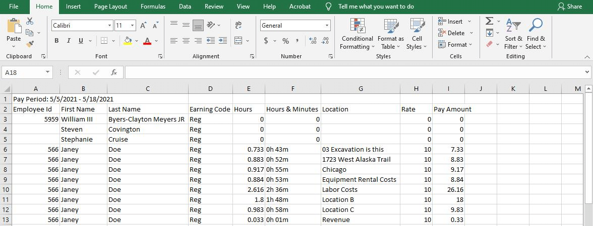 Custom excel export for enterprise time tracking software