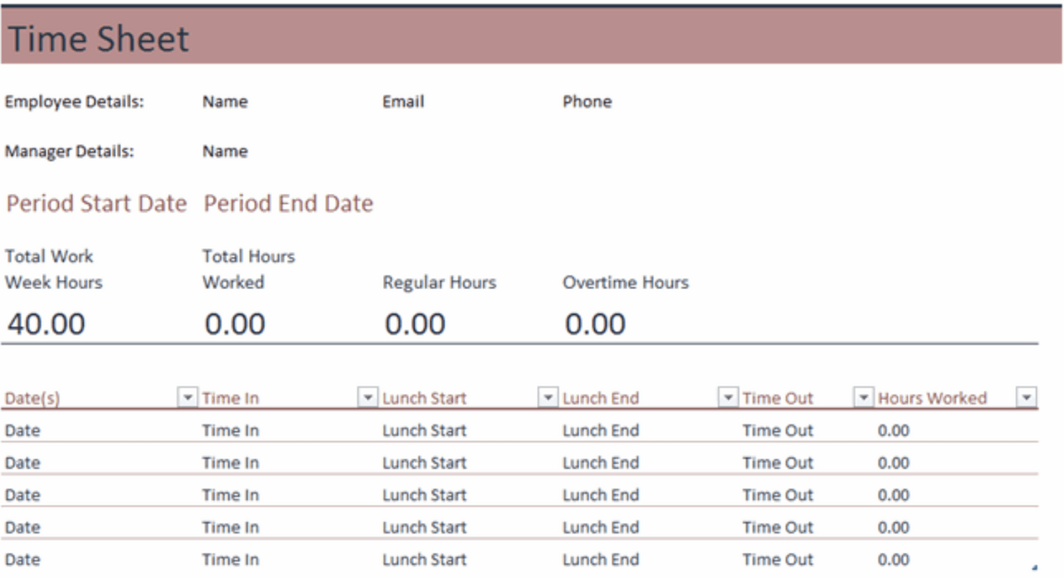 Excel Weekly Time Sheet