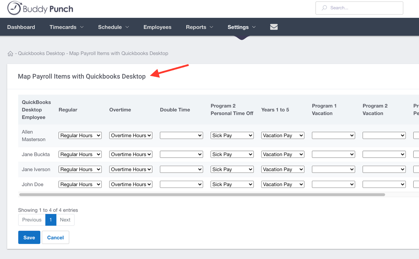 Buddy Punch: Map Payroll Items with QuickBooks Desktop