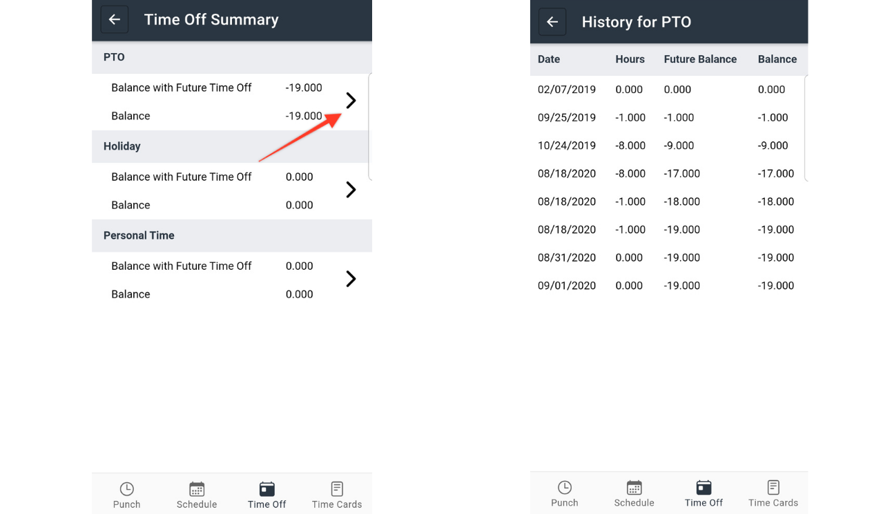 Time Off Summary and PTO History in Buddy Punch