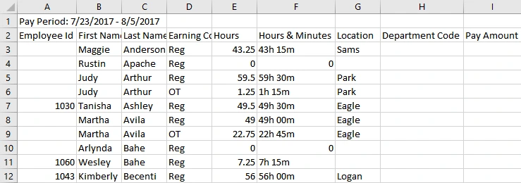 Excel Weekly Time Sheet Export with Buddy Punch