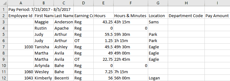 Excel Weekly Time Sheet Export with Buddy Punch