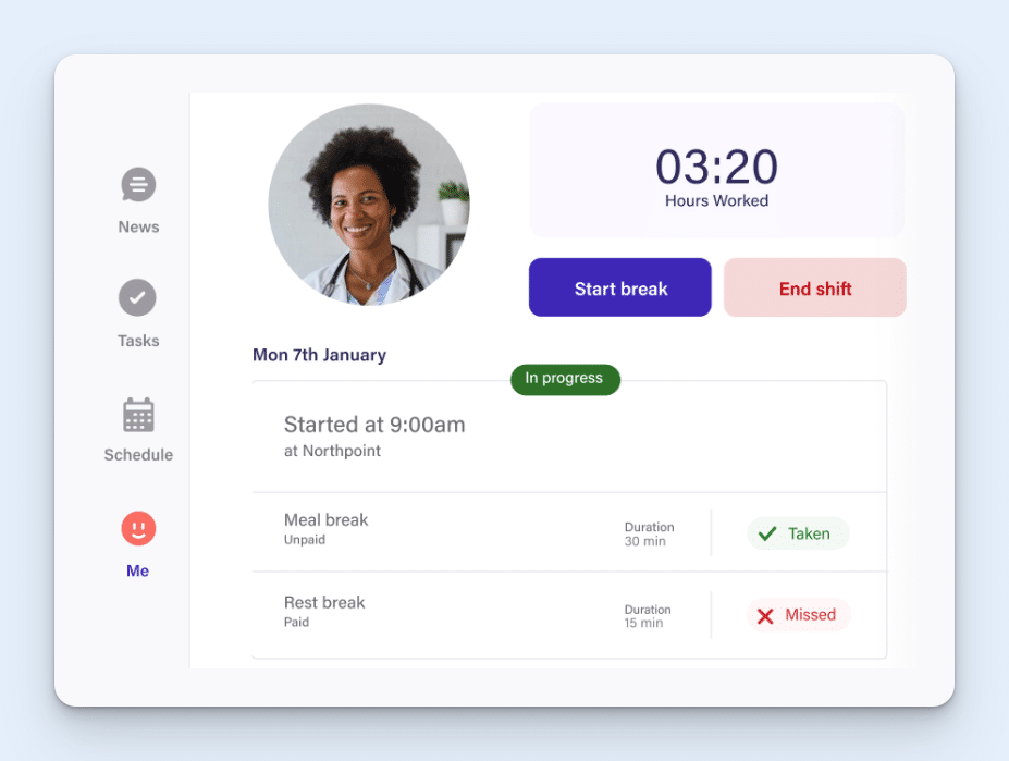 Image showing what employees see when clocking in or out of Deputy using a kiosk