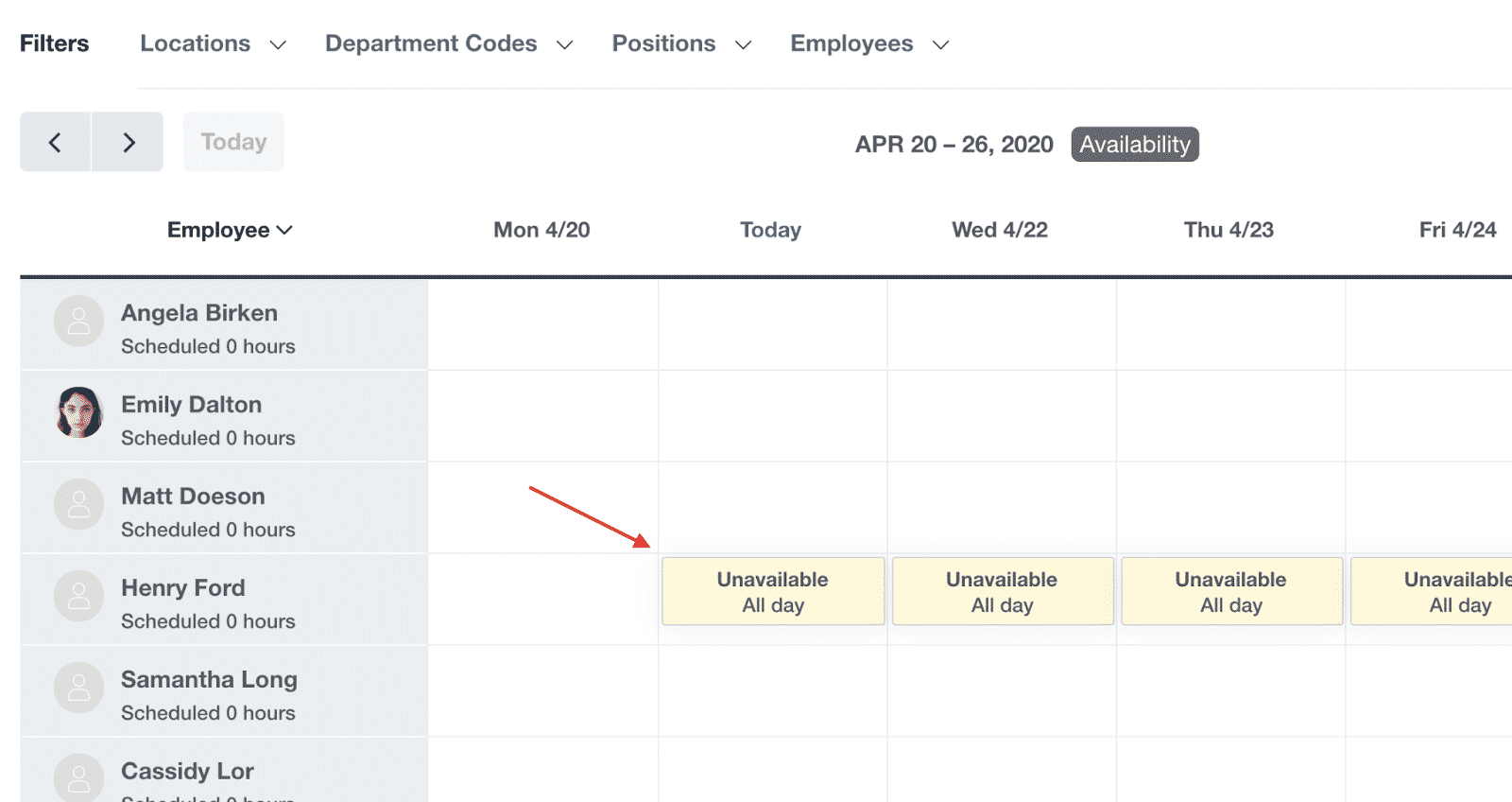 Easily see employee availability in Buddy Punch