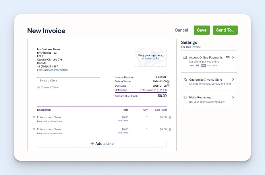 Image showing Freshbooks' invoice creation tool