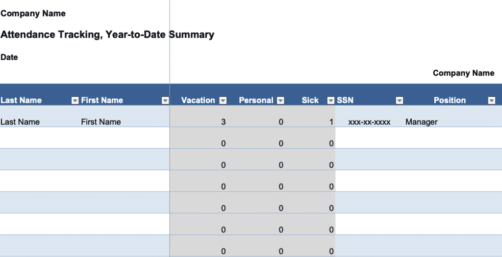 attendance excel template