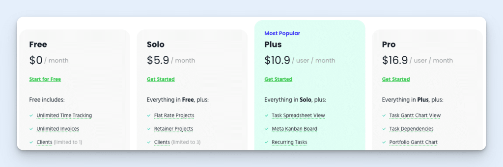 Image showing Paymo's plans and pricing