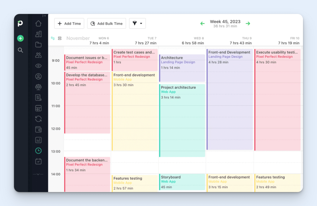 Image showing tracked time on a calendar in Paymo