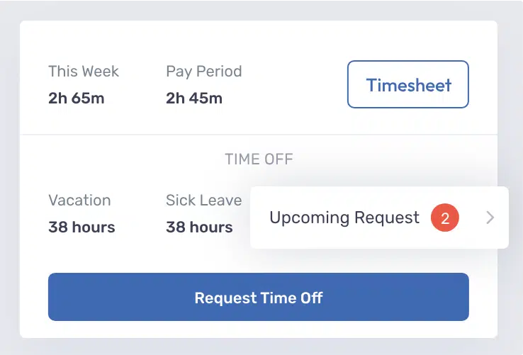 Upcoming Request: Request Time Off example