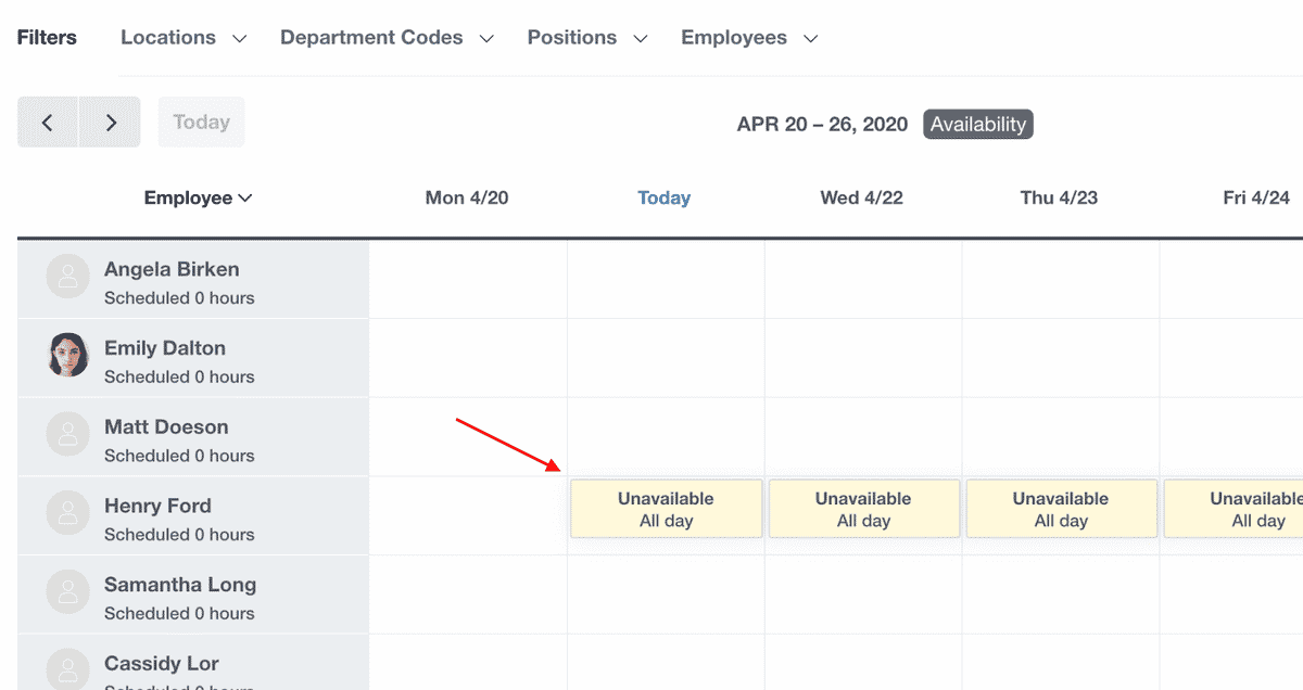 Employees can mark when they're unavailable.