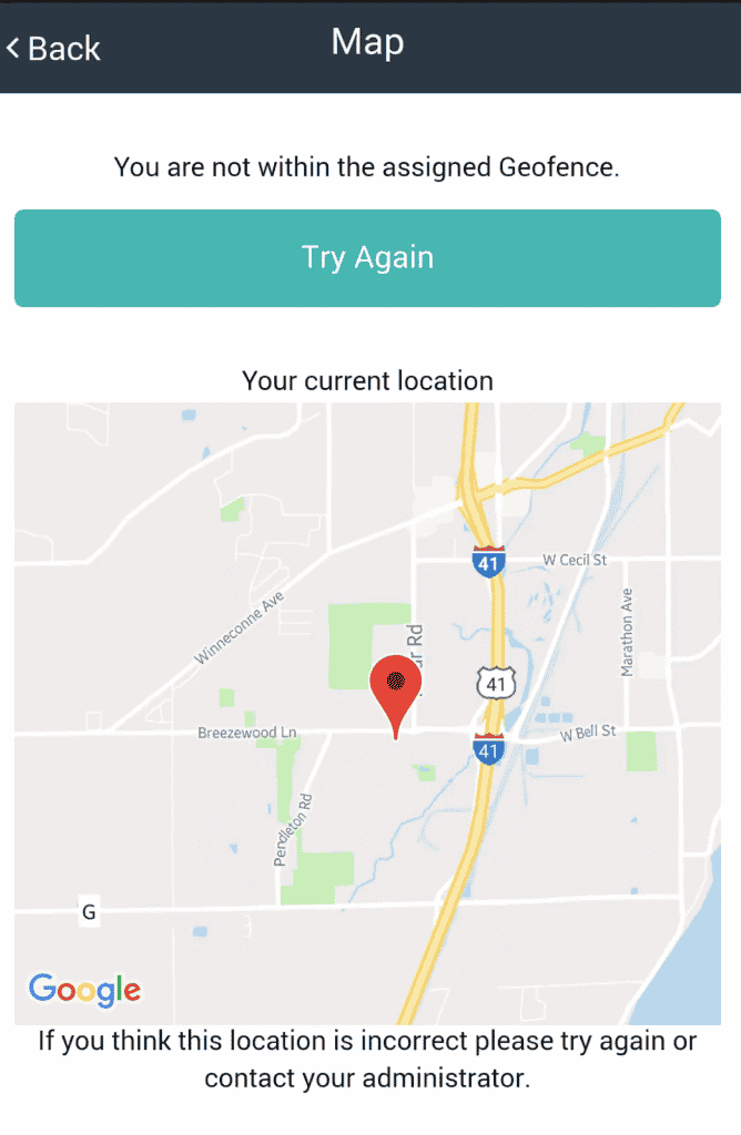 Geofencing Error Message with Buddy Punch