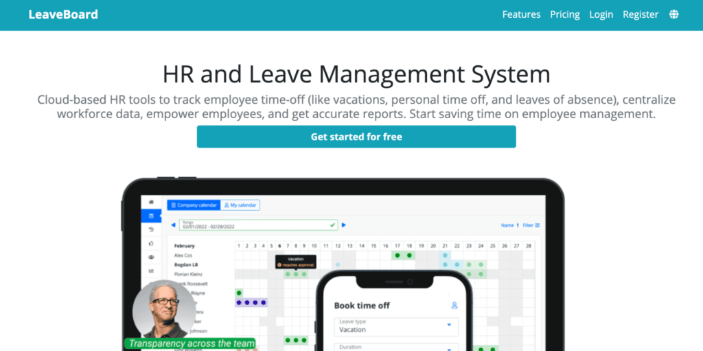 LeaveBoard homepage: HR and Leave Management System