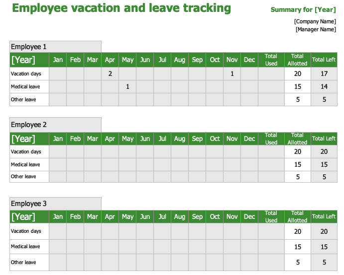 Excel Vacation Template