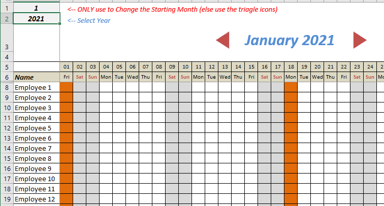 pto schedule excel template