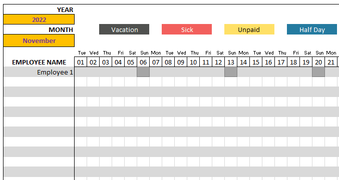 excel vacation schedule template