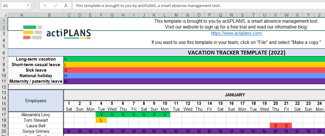 excel vacation calendar template