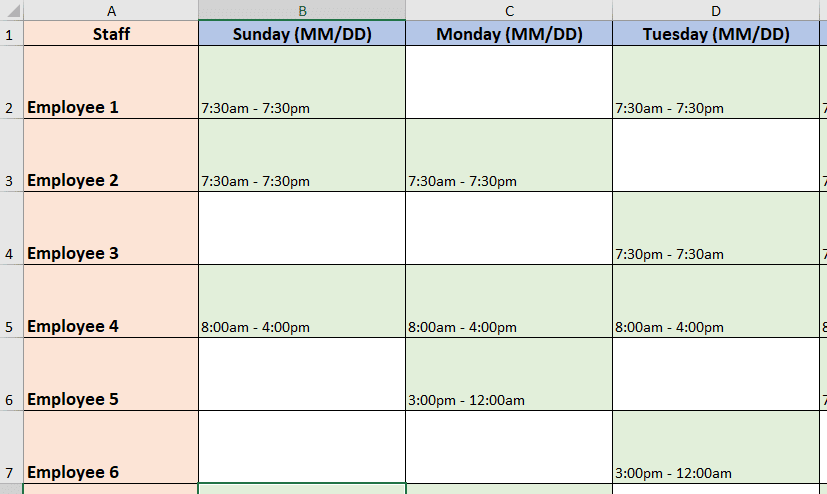 excel scheduling template employees