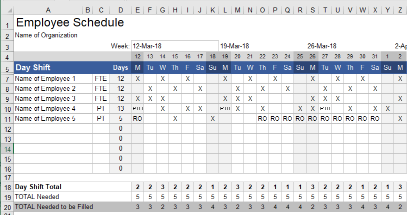 shift schedule template excel