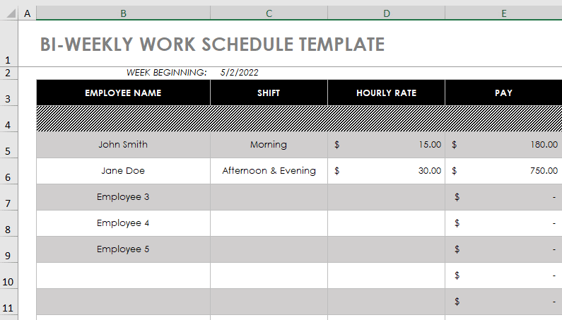 work schedule calendar template