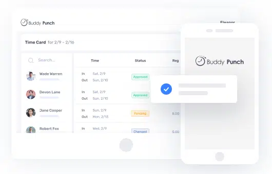 The Buddy Punch attendance tracker displaying employee time cards.