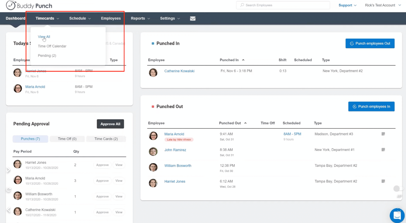 Access employee timesheets through your dashboard