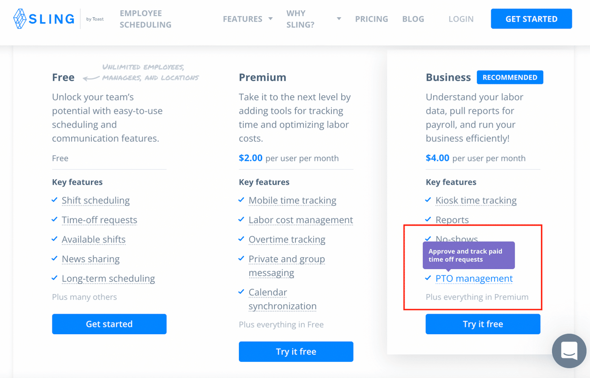 Sling’s  PTO tracking software and scheduling software