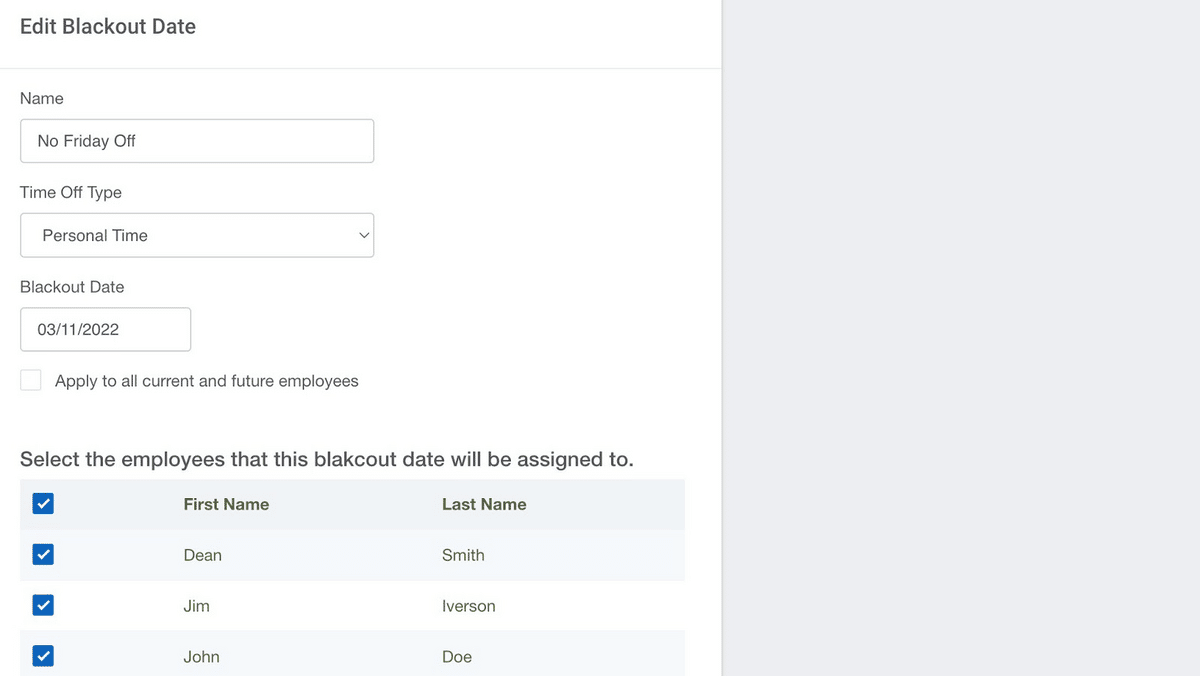 How to add blackout dates by employee