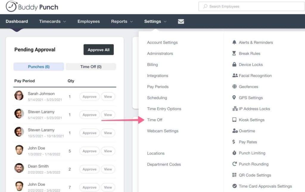 Customize Time Off Settings in Buddy Punch