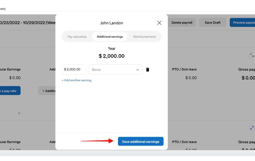 Add additional earnings such as bonuses and commissions to an employee’s timecard