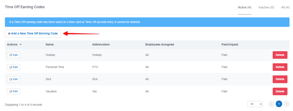 Time Off Earning Codes: Add a New Time Off Earning Code