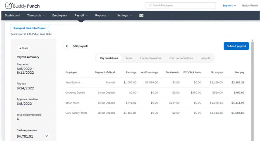 Edit Payroll Summary