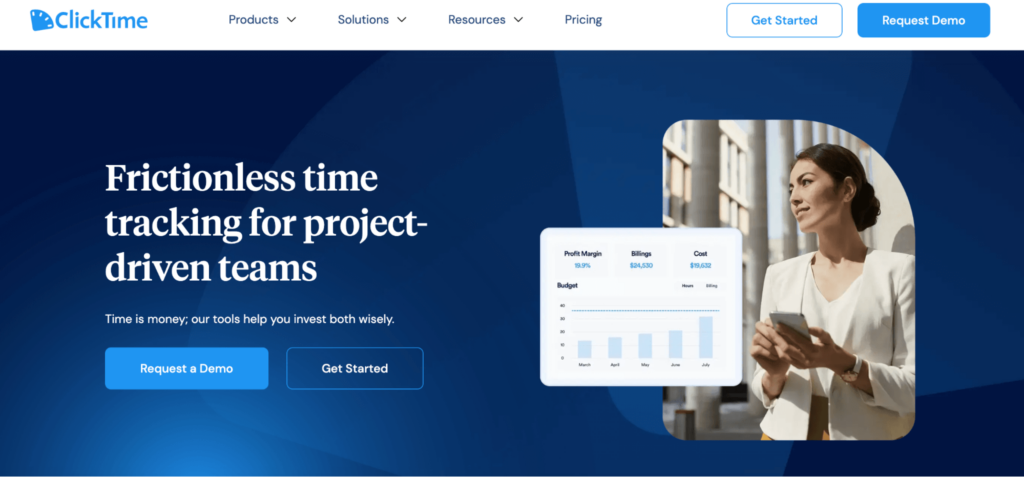 ClickTime homepage: Frictionless time tracking for project-driven teams