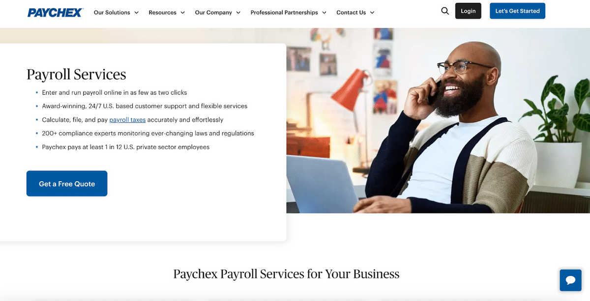 Paychex homepage. 