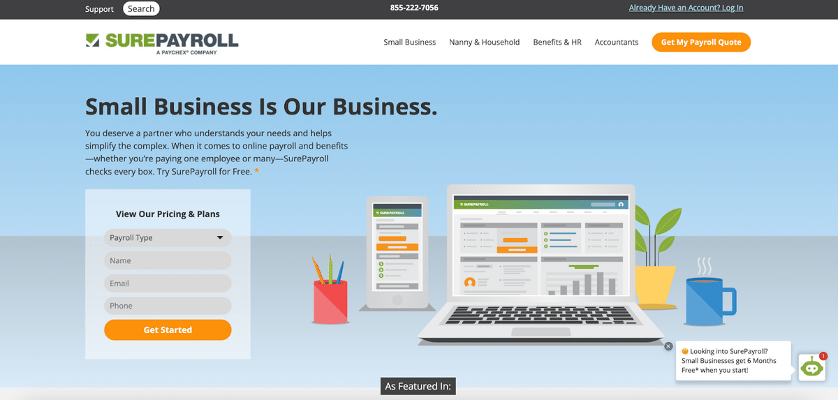 SurePayroll homepage